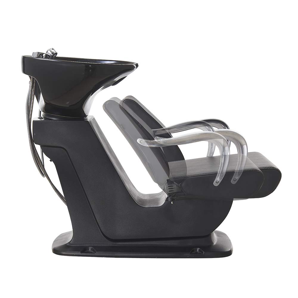 White Smoke DIR Beauty Salon Shampoo Backwash Unit Sink Station Tilting Ceramic Sink with Adjustable Seat - Beckman