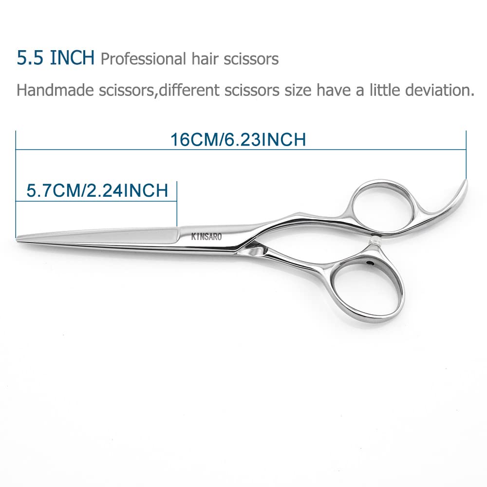 White Smoke 5.5" Professional Hair Scissors Barber Haircut Cutting Scissors Hairdresser 440C Hair Shears Blind Hole Convex Edge KINSARO for Hairdresser Barber or Home Use