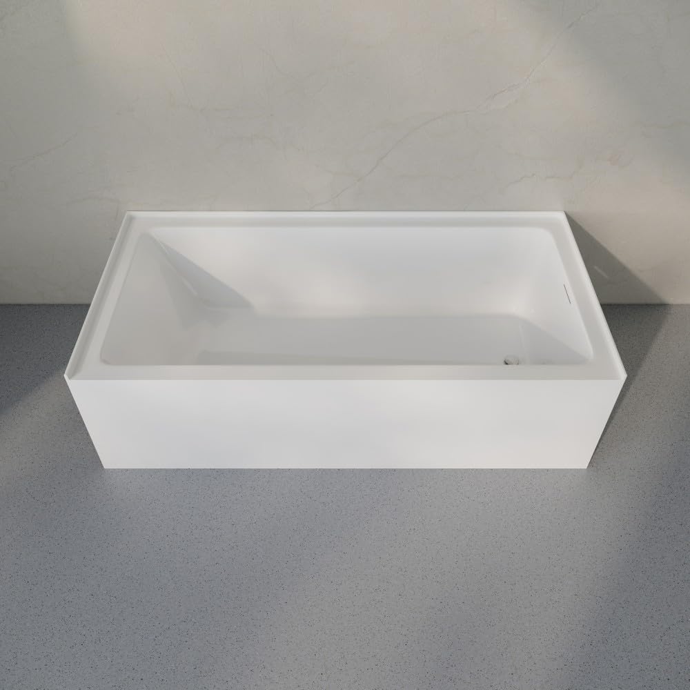 Light Slate Gray Swiss Madison Voltaire 72 x 32 Skirted Right Drain Soaking Alcove Bathtub in Glossy White, Drain Included