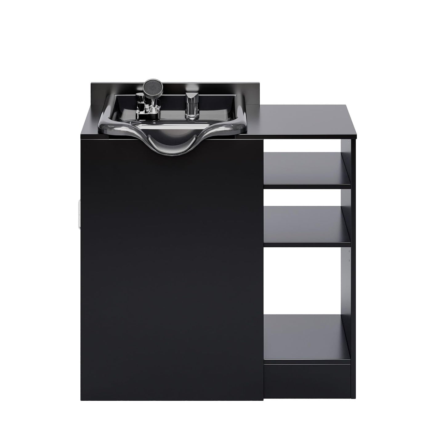Dark Slate Gray OmySalon Salon Station, Barber Station for Hair Stylist, Storage Cabinet with Shampoo Bowl, Drawer, Backwash Sink, UPC Certified Sprayer Faucet, for Beauty Salon Spa, Black