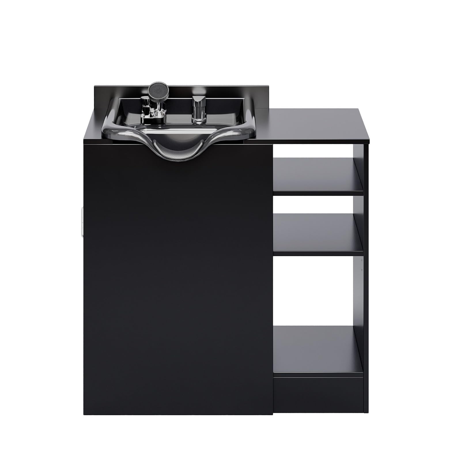 Dark Slate Gray OmySalon Shampoo Bowl with Cabinet, Portable Salon Hair Washing Station with Adjustable Shelf, UPC Certified Faucet, Freestanding Backwash Sink for Barber, Beauty Salon, Spa
