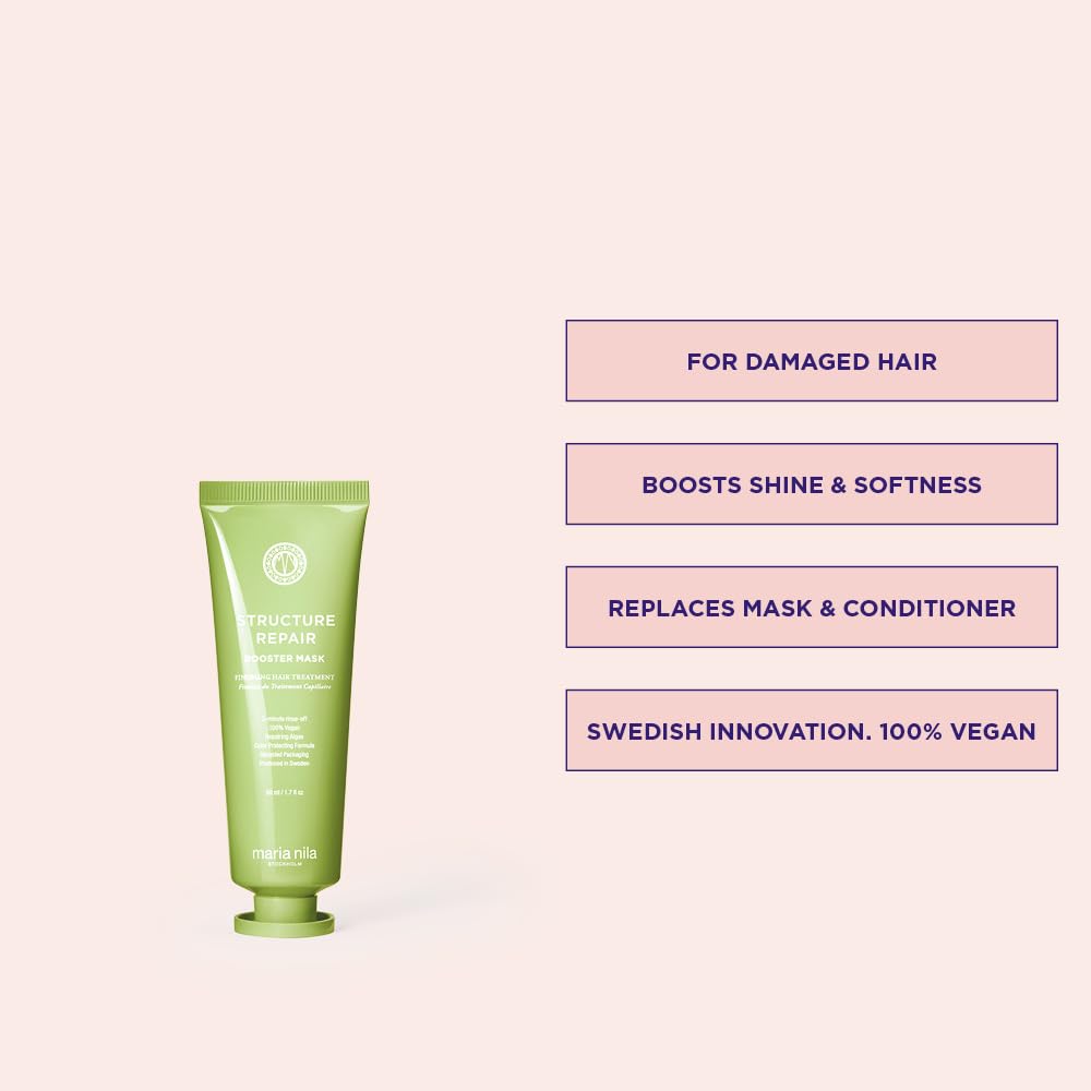 Misty Rose Maria Nila Structure Repair, Strengthening & Nourishing Booster Mask For Damaged & Chemically Treated Hair, Algae Extract Rebuilds, Revitalizes & Repairs Hair, 1.7 Fl Oz