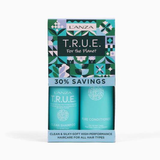 Medium Aquamarine L'ANZA T.R.U.E. Duo Hair Kit, Clean Shampoo & Pure Conditioner, Anti Frizz, Fragrance & Paraben Free, Vegan & Cruelty Free Shampoo and Conditioner Set, Luxury Hair Care Kit in a Gift Box (2/8 Fl Oz)