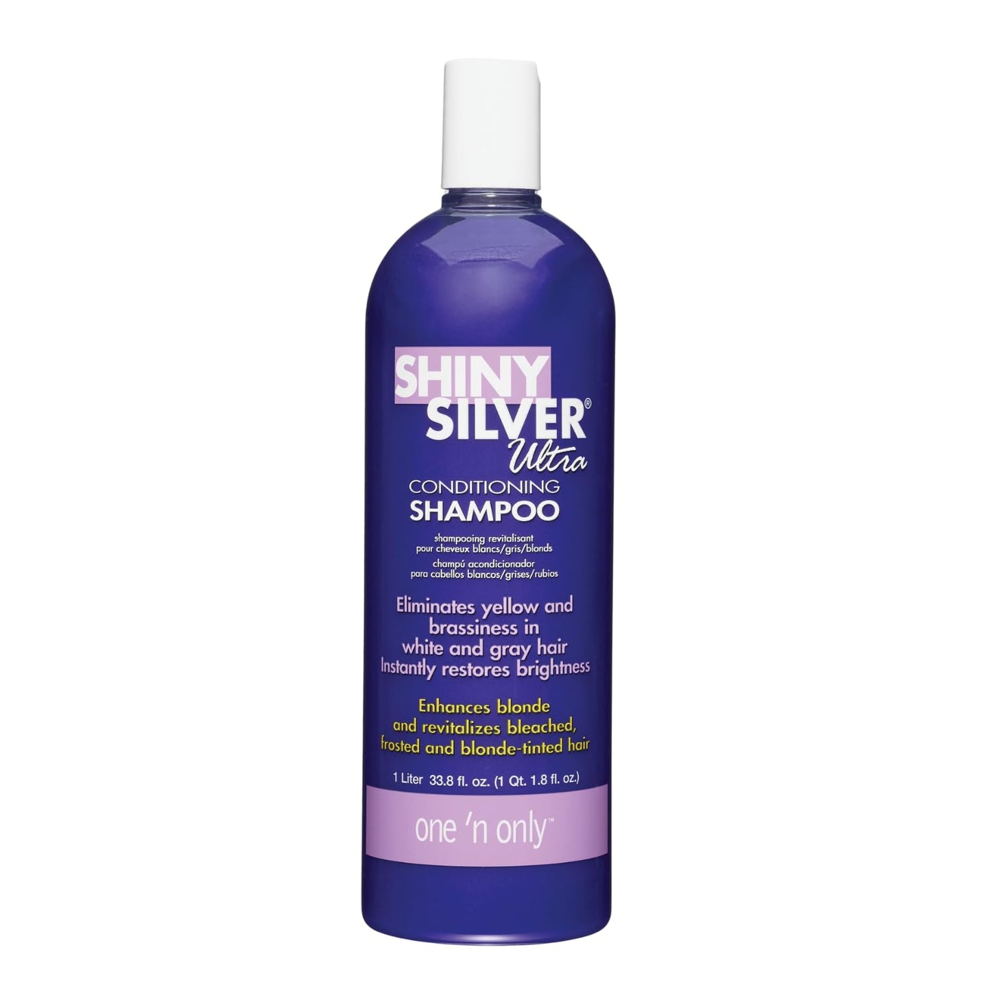 White Smoke One 'n Only Shiny Silver Purple Shampoo - Argan Oil Toning Hair Shampoo for Blonde, Gray, White & Highlighted Hair - Moisturizes, Brightens & Reduces Brassiness (1 Liter)