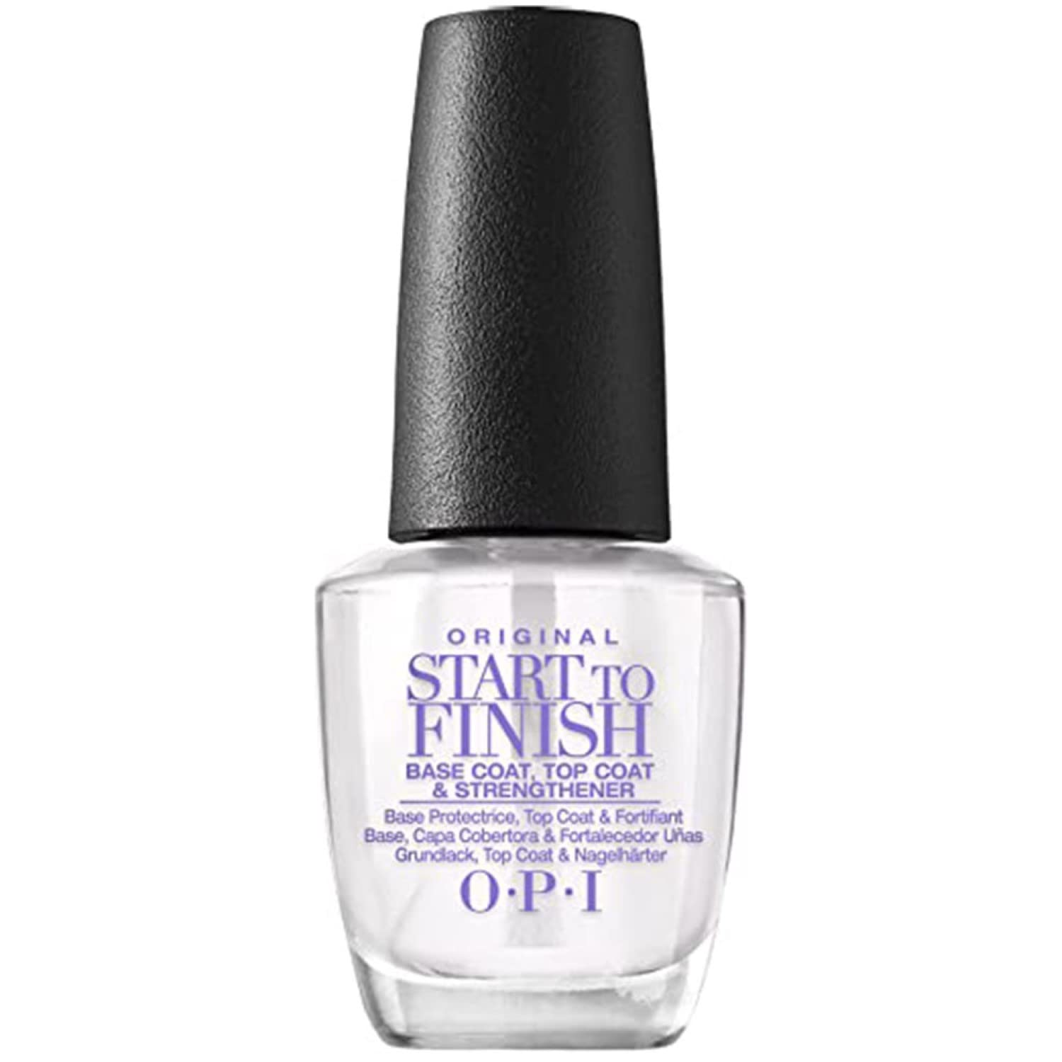 White Smoke OPI Start to Finish, 3-in-1 Treatment, Base Coat, Top Coat, Nail Strengthener, Vitamin A & E, Vegan Formula, Long Lasting Shine, Up to 7 Days of Wear as Top Coat, Clear, 0.5 fl oz
