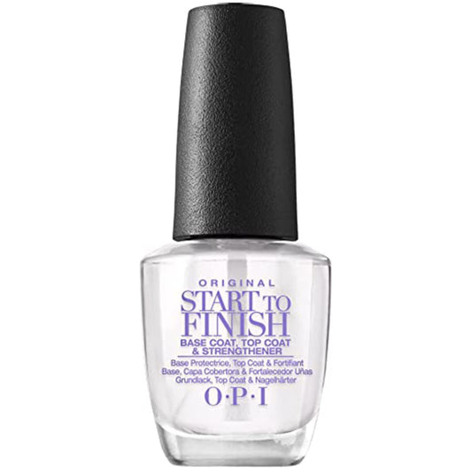 White Smoke OPI Start to Finish, 3-in-1 Treatment, Base Coat, Top Coat, Nail Strengthener, Vitamin A & E, Vegan Formula, Long Lasting Shine, Up to 7 Days of Wear as Top Coat, Clear, 0.5 fl oz