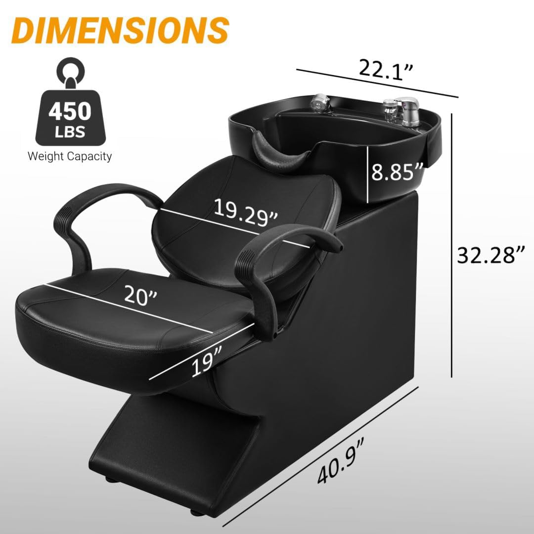 White Smoke Seogwisam Shampoo Bowl and Chair Set for Salon, Backwash Barber Chair,ABS Plastic Shampoo Bowl Sink Unit w/Storage Box for Beauty Spa Barbershop
