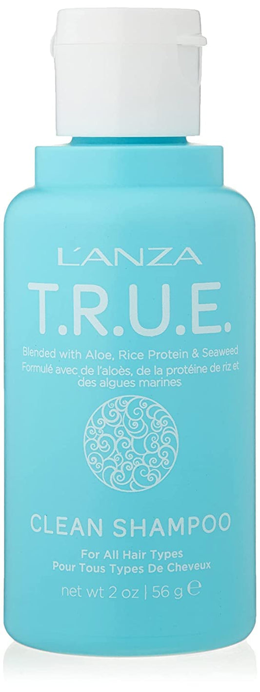 Sky Blue L'ANZA T.R.U.E. Clean Sustainable Shampoo - Rich with Aloe Vera and Rice Protein, Color Safe Daily Hair Care, Fragrance-Free, for Fresh Clean Hair (2 Fl Oz)
