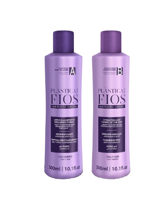 White Smoke Plastica Dos Fios Home Care Kit- Maintenance Set Shampoo and Conditioner Hair Smoothing For All Hair Types, (2x300ml) Keratin Hair