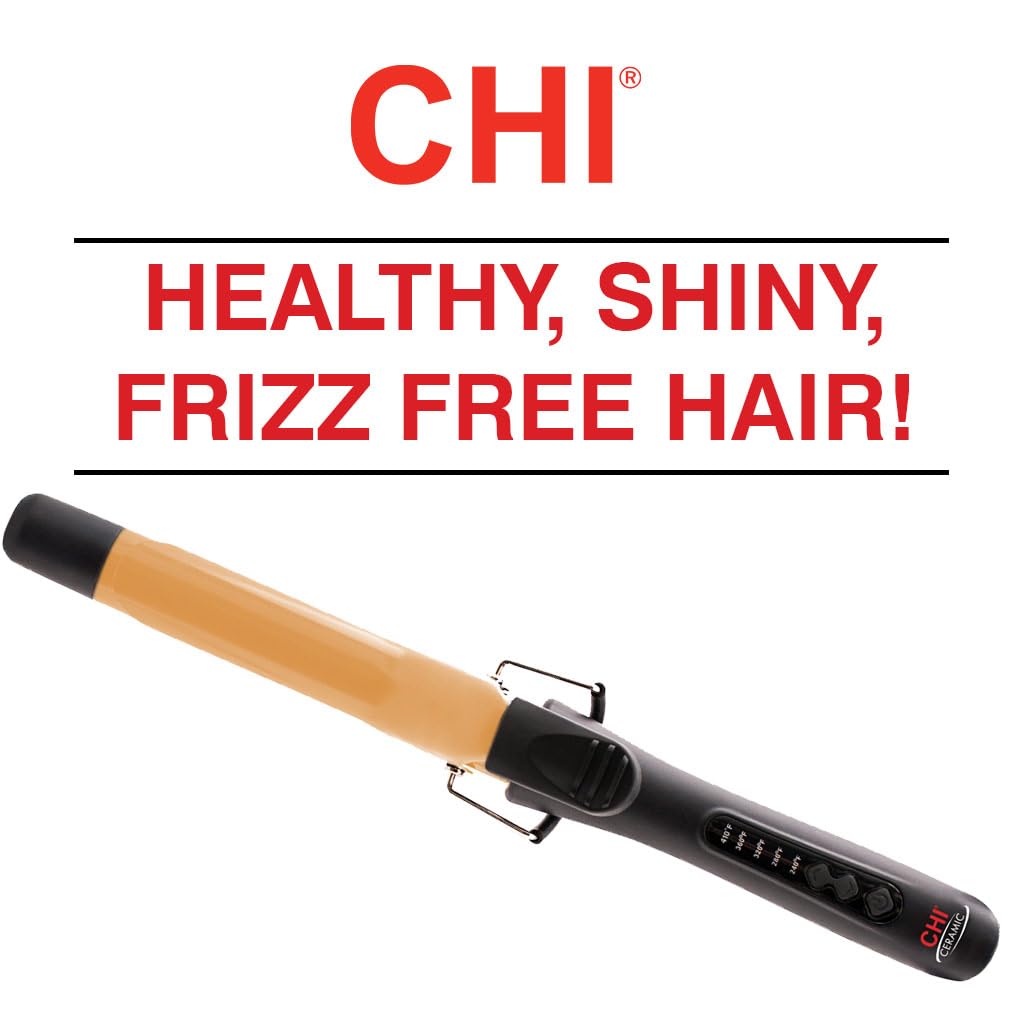 White Smoke CHI Tourmaline Ceramic Curling Iron, Adjustable Temperature, Professional Tourmaline Hair Curler with Auto Shut-Off for Smooth, Frizz-Free Curls & Waves, 1″ Barrel
