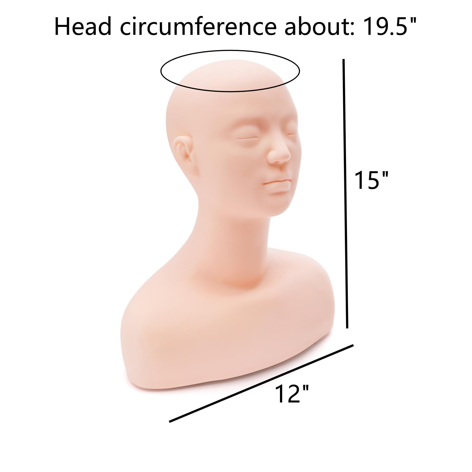 White Smoke Dicunoy Esthetics Mannequin Head with Shoulder, Soft PVC Human Hair Mannequin Head for Makeup, Facial Techniques, Massage, Lash Extensions Practice, Wig Display, Salons Cosmetology School