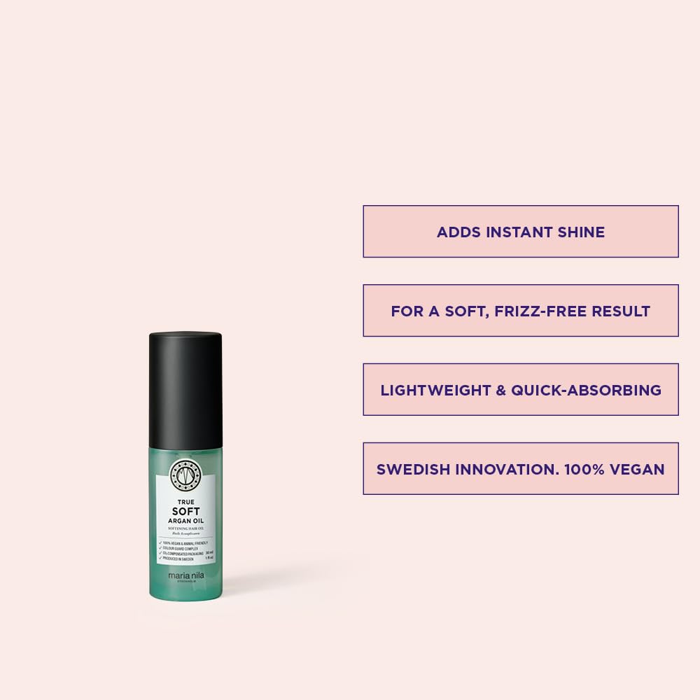 Misty Rose Maria Nila True Soft, Moisturizing Argan Oil For Dry Brittle Hair, Argan Oil Remoisturises & Reduces Frizz, 100% Vegan & Sulfate/Paraben free, 1.0 Fl Oz