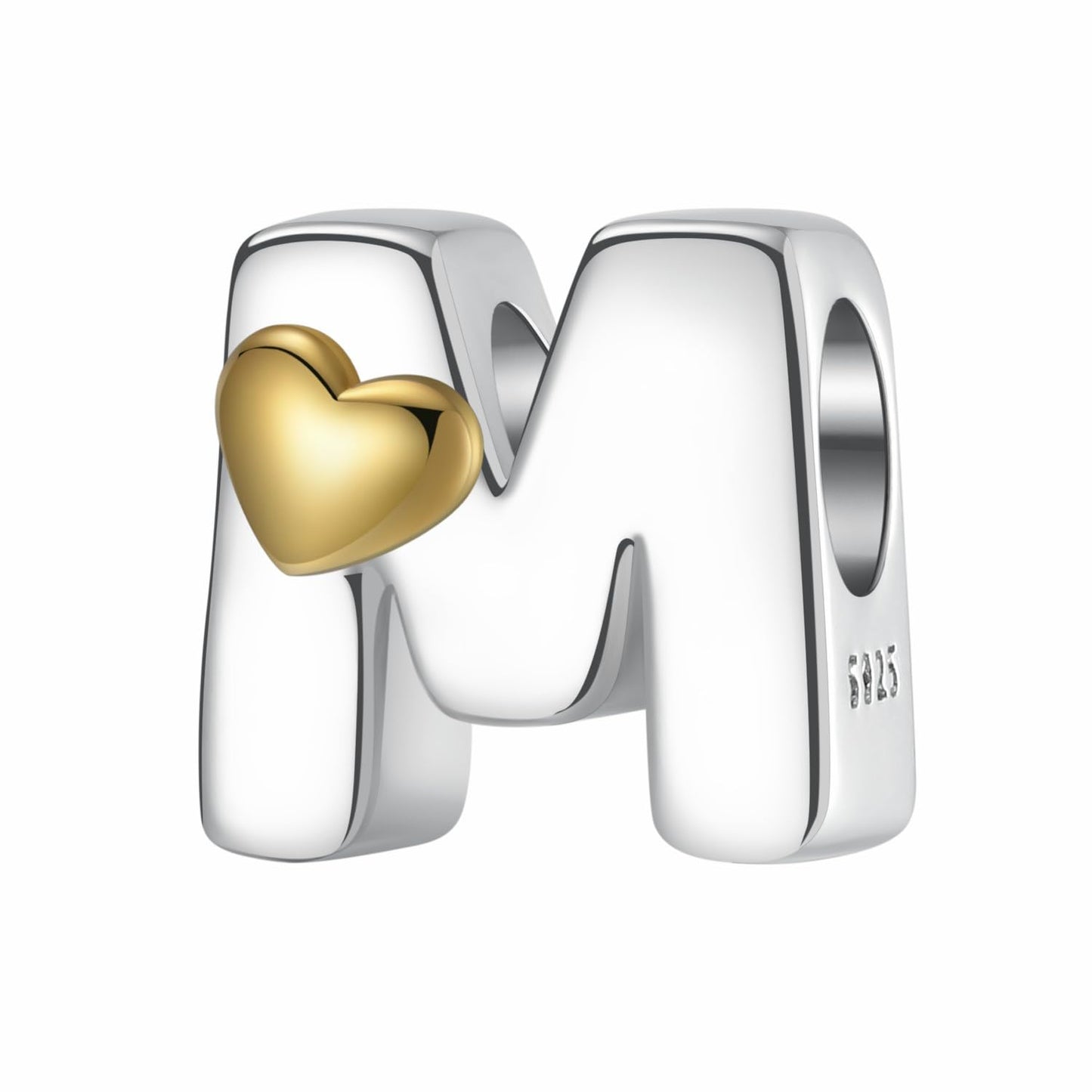 White Smoke ChenYuTe A~Z Alphabet Charm Letter Beads 925 Sterling Silver with Heart-shaped 5A Cubic Zircon Stones fits Pandora European Bracelets Necklace Jewelry Gift for Women