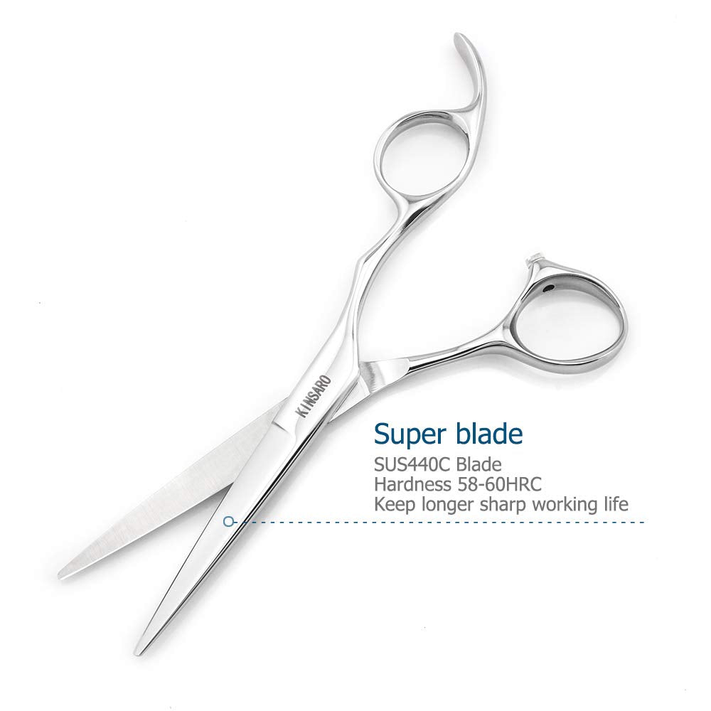 White Smoke 5.5" Professional Hair Scissors Barber Haircut Cutting Scissors Hairdresser 440C Hair Shears Blind Hole Convex Edge KINSARO for Hairdresser Barber or Home Use