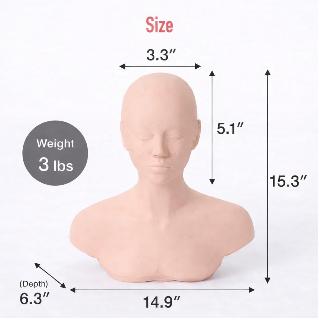 White Smoke Japard Mannequin Head for Facial Practice, Massage, Esthetics Doll with Acupressure Point, Soft PVC Silicone Head with Shoulder
