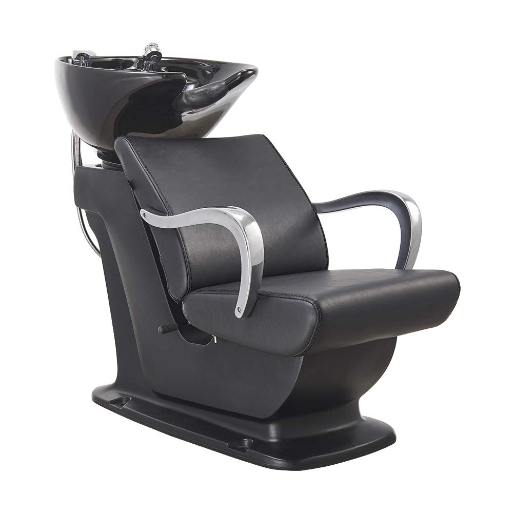 White Smoke DIR Beauty Salon Shampoo Backwash Unit Sink Station Tilting Ceramic Sink with Adjustable Seat - Beckman