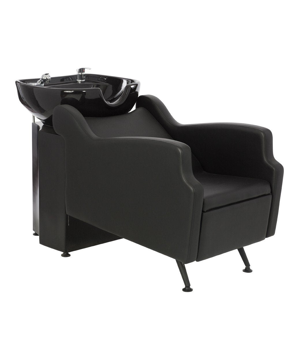 White Smoke Buy-Rite Oasis Shampoo Backwash Station for Salons - All-Black Chair & Extra-Large Bowl Combo, Single Lever Hot/Cold Faucet, Lumbar Support, Vacuum Breaker, 56"x20"x33.5", TS-8076-BLK