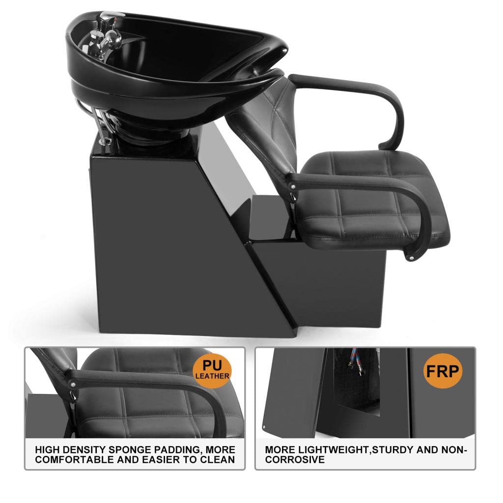 White Smoke Artist hand Shampoo Bowls Shampoo Barber Backwash Chair Ceramic Shampoo Bowl Sink Chair, with Foot Pedal for Spa Beauty Salon Equipment
