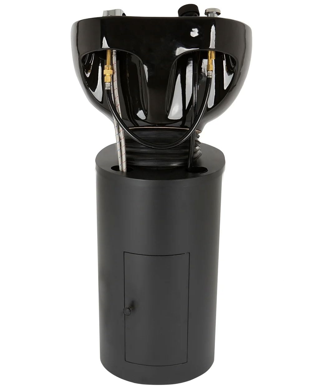 White Smoke Buy-Rite Paris Pedestal Shampoo Unit - Tilting Porcelain Bowl with Black Metal Base, Silicone Neckrest, Rear Plumbing Access Door, Complete Hardware & Vacuum Breaker Included, NIN-030BLACKBASE-BLK