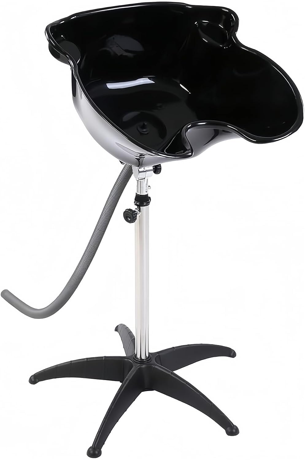 White Smoke Height Adjustable Portable Shampoo Sink with 270° Rotation, Deep Hair Washing Basin & Drain Hose for Home/Salon - Black