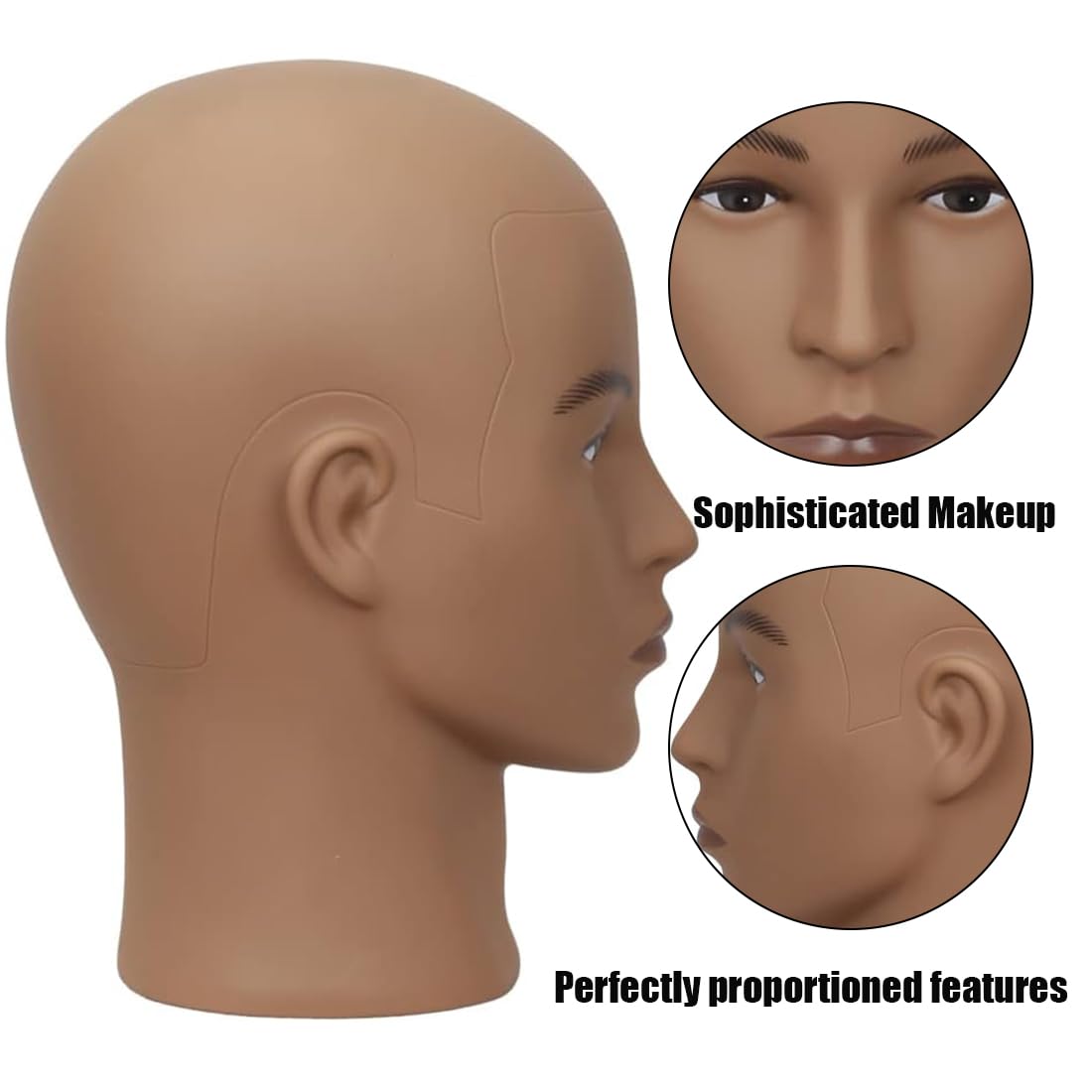 White Smoke HAIRWAY Male Mannequin Head Stand Professional Cosmetology Mannequin Head Bald Training Wigs Head Stand for Wigs Making and Display with Free T-pins (Brown)