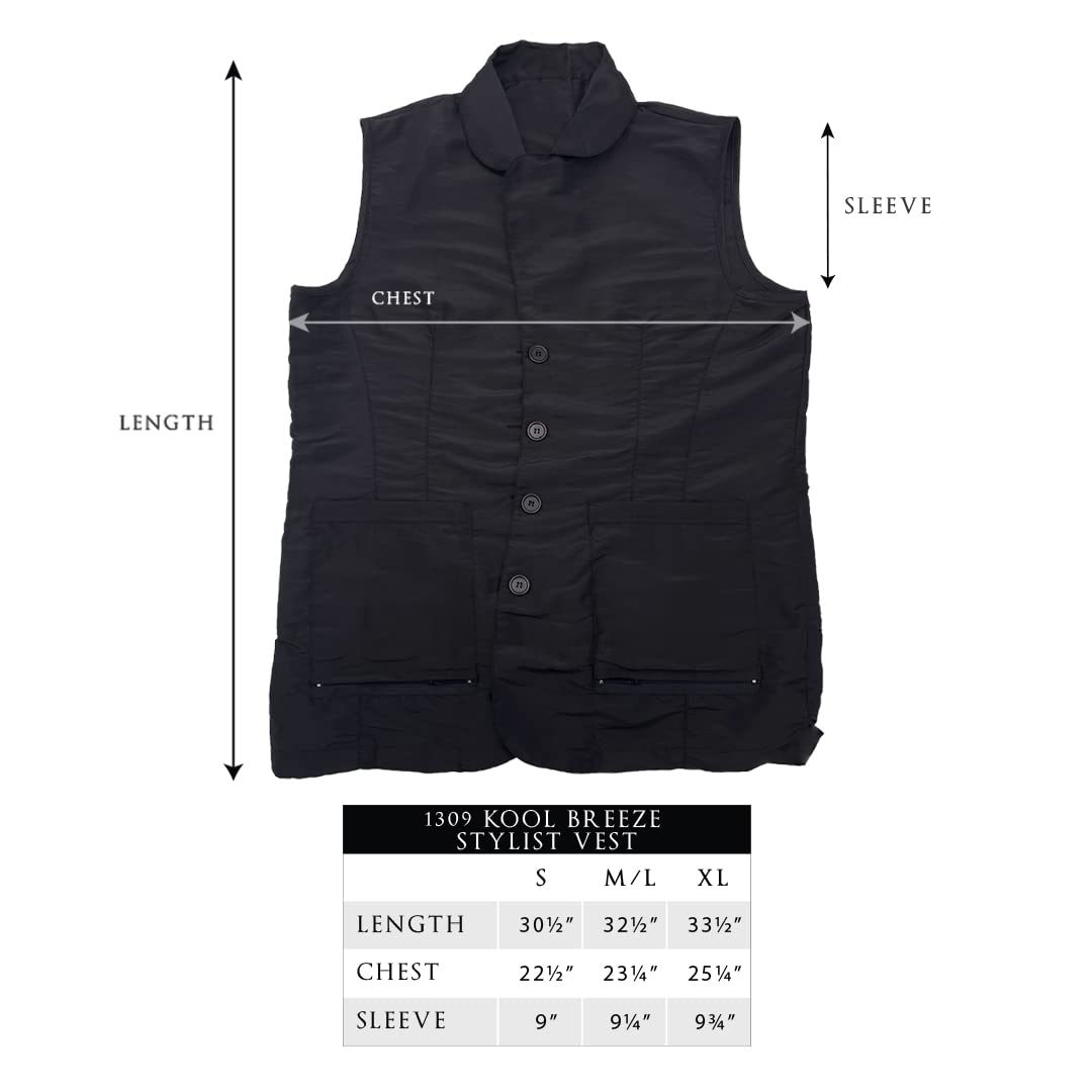 White Smoke Betty Dain Kool Breeze Mesh Back Salon Stylist Vest, Unique Stretch Mesh Back for Breathability, Pockets with Zippered Bottoms, Button Closure, Lightweight, Water Resistant Polyester Fabric, S Black