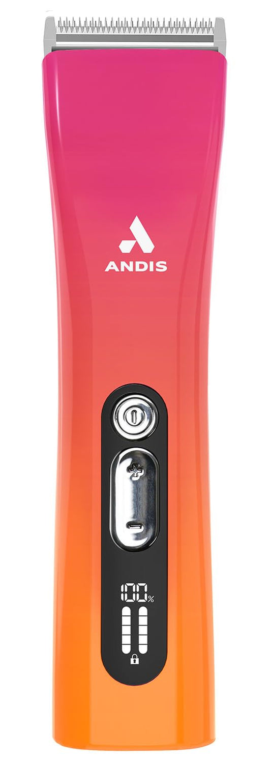 Violet Red Andis 562745 ProClip 5-in-1 Adjustable Blade Cord/Cordless Pet Hair Clipper, 5 Blade Settings, 5 Speeds, Feather Light, Digital Display Screen, Sunset