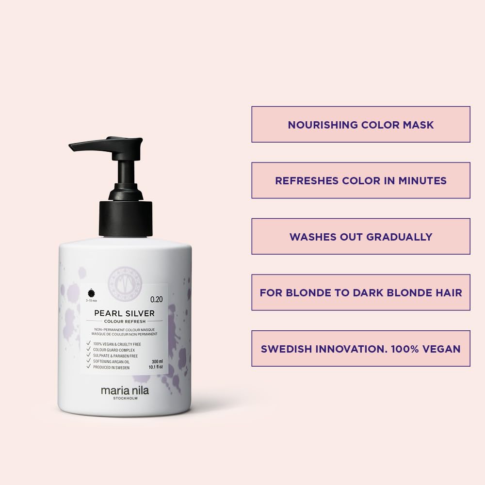 Misty Rose Maria Nila Color Refresh, Pearl Silver 10.1 Fl Oz, Cool Silver Hair Mask, Semi-Permanent Pigments, 100% Vegan & Sulfate/Paraben free