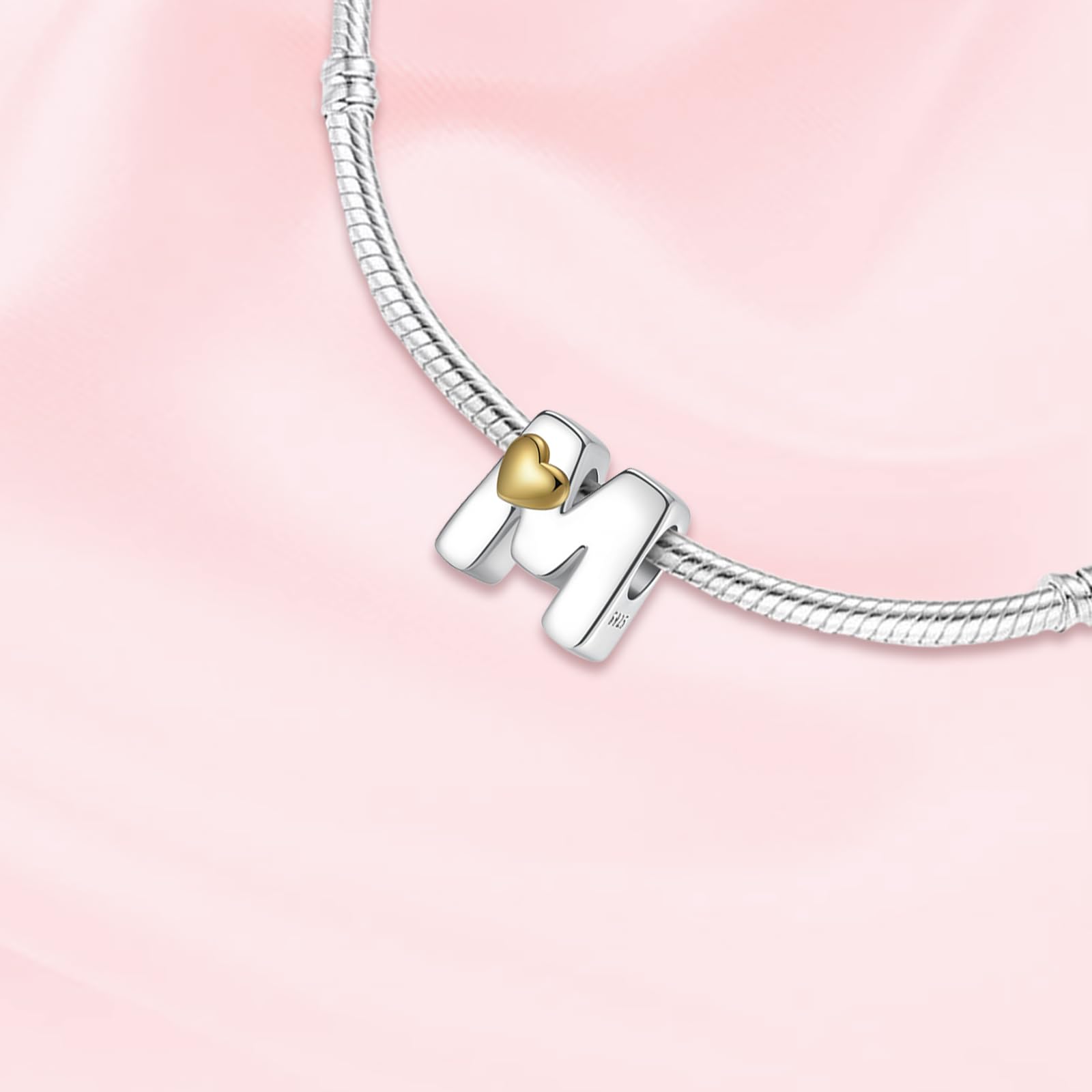 Misty Rose ChenYuTe A~Z Alphabet Charm Letter Beads 925 Sterling Silver with Heart-shaped 5A Cubic Zircon Stones fits Pandora European Bracelets Necklace Jewelry Gift for Women