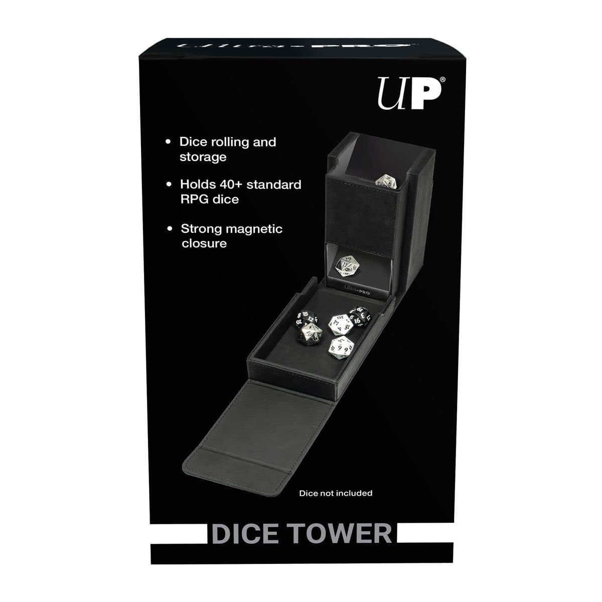 Black Ultra PRO - Alcove Dice Tower - Great Dice Carrying Case for Classic Board Games, RPG Games, and Tabletop Games - Stores 40+ Standard Sized RPG Game Dice