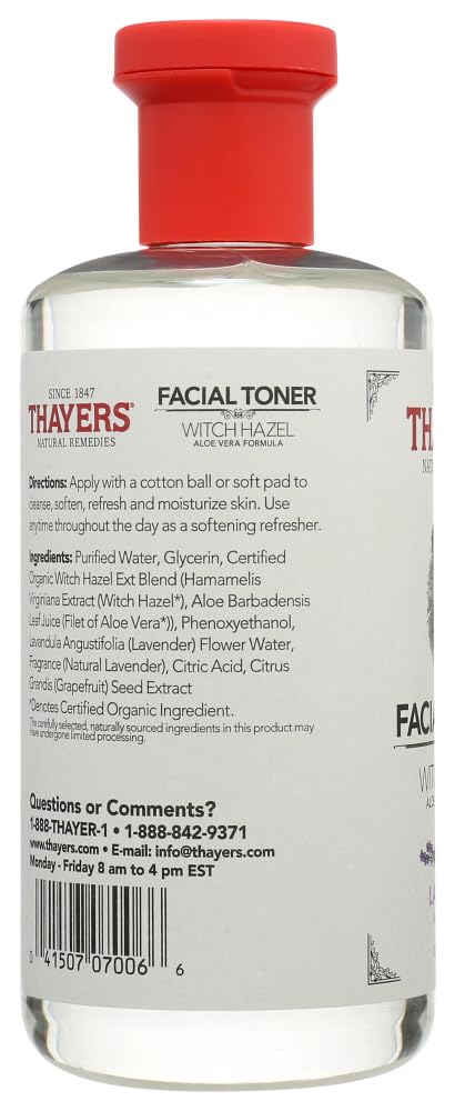 White Smoke THAYERS Alcohol-Free Witch Hazel with Organic Aloe Vera Formula Toner, Lavender, Clear, Unscented, 12 Fl Oz, Pack of 2