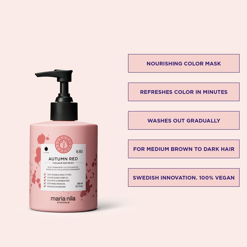Misty Rose Maria Nila Color Refresh, Autumn Red 10.1 Fl Oz, Red Hair Mask, Semi-Permanent Pigments, 100% Vegan & Sulfate/Paraben free