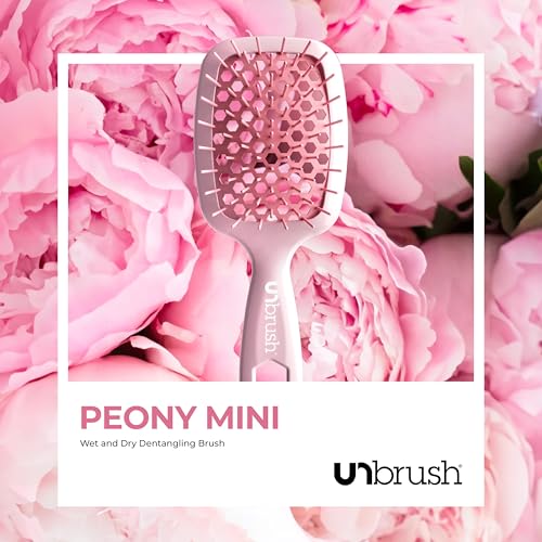 FHI Heat UNbrush Mini Detangler Brush for Pain-Free Brushing on All Wet or Dry Hair Types — Durable Duoflex Anti-Static Bristles, Lightweight Handle, Vented Mini Hair Brush, Peony Light Pink