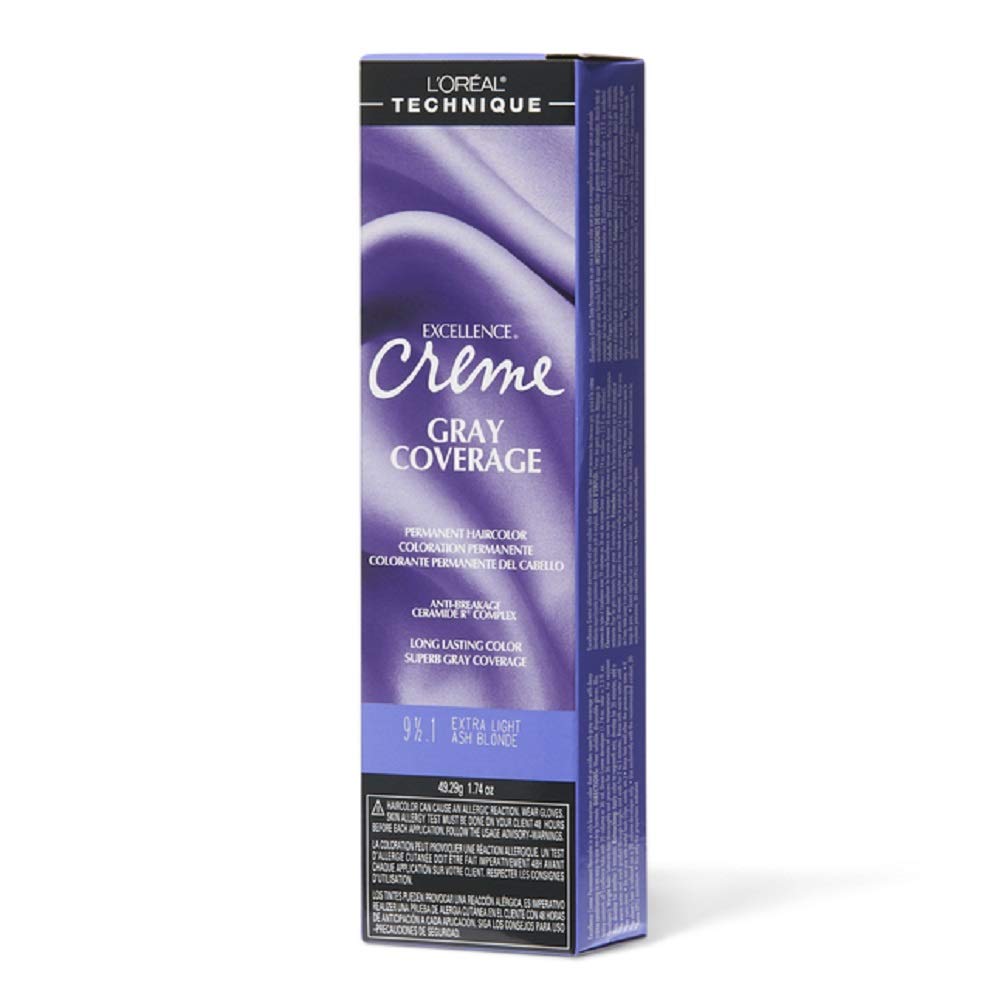 White Smoke L'Oréal Technique Excellence Crème Permanent Hair Color - Long-Lasting Hair Dye, Rich Formula With No-Drip Application, Superb Gray Coverage, Extra Ash Blond