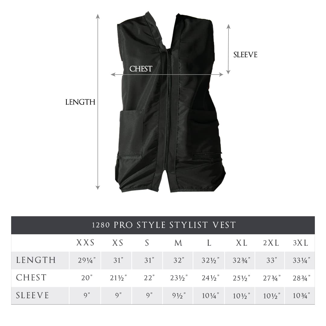White Smoke Betty Dain Professional Zip Front Salon Stylist Vest, V-Neck, Iridescent Fabric, Adjustable Belt, Two Lower Pockets with Zippered Bottoms, Lightweight, Machine Washable Nylon, Black, XL