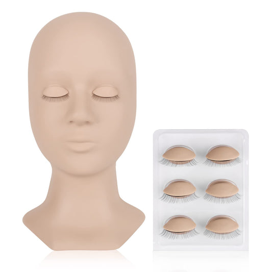 White Smoke LASHVIEW Lash Mannequin Head , with 4 Pairs Replaced Eyelids Practice, Makeup Soft-Touch Rubber, Natural Skin Color