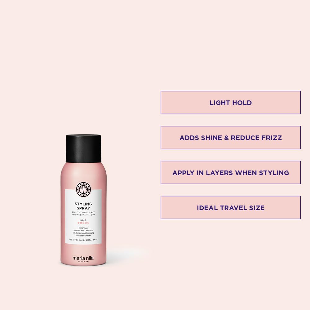 Misty Rose Maria Nila Styling Spray, Hold 2/5, Adds Shine & Reduces frizz, Antioxidant Preserves Hair Color, 100% Vegan & Sulfate/Paraben free, 3.4 Fl Oz