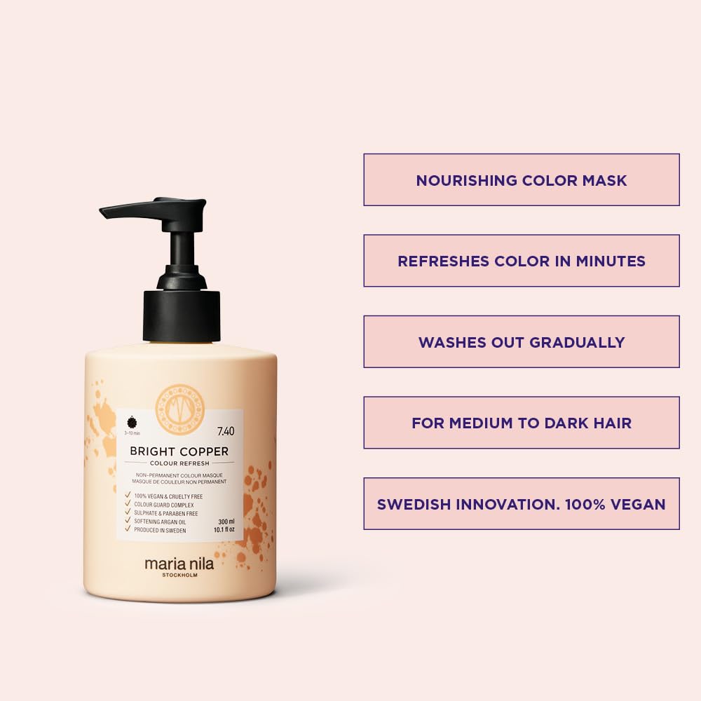 Misty Rose Maria Nila Color Refresh, Bright Copper 10.1 Fl Oz, Copper Hair Mask, Semi-Permanent Pigments, 100% Vegan & Sulfate/Paraben free