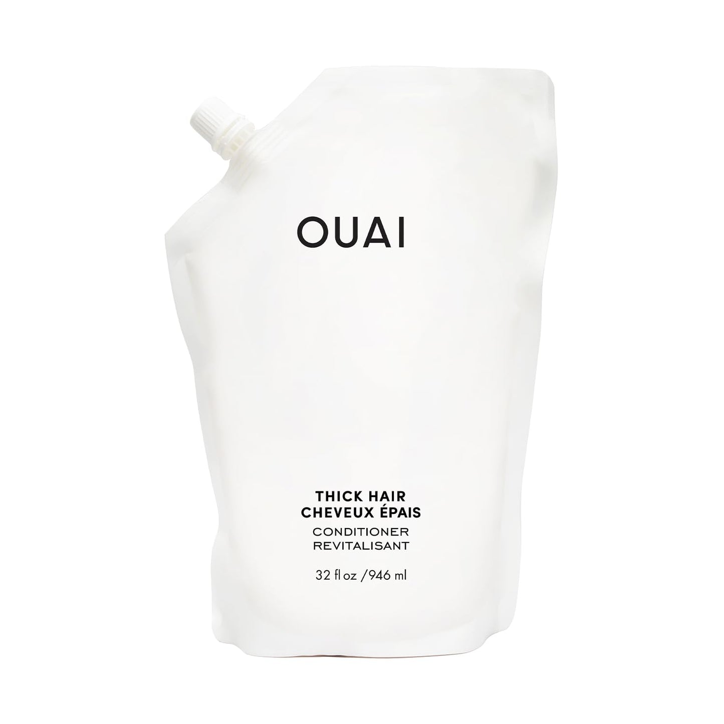 White Smoke OUAI Thick Hair Conditioner Refill - Moisturizing Conditioner for Dry, Frizzy Hair - Keratin, Marshmallow Root, Shea Butter and Avocado Oil - Paraben, Phthalate & Sulfate Free (32 Oz)