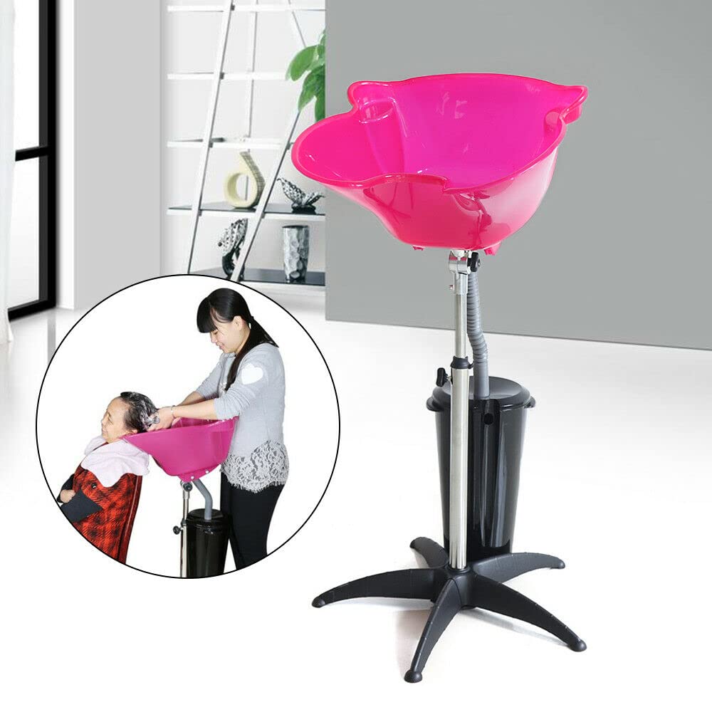 White Smoke 10L Salon Sink Mobile Deep Shampoo Basin Sink Hairdressing Salon Basin Bowl Height-Adjustable Portable Sink Hair Treatment Bowl Portable Hair Washing Sink with Drain Hose (Pink)