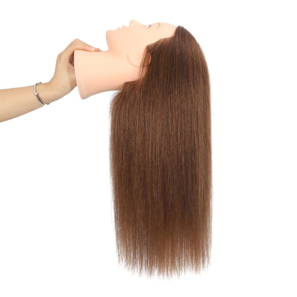 White Smoke Opini Mannequin Head with 100% Real Human Hair Cosmetology Mannequin Head to Practice Hairstyles Doll Head Training Head for Hairdresser (Brown)