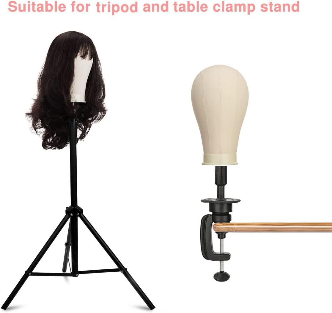 White Smoke SZCY LLC 23 Inch Canvas Block Wig Head, 47 Inch Wig Stand Tripod with Head, Mannequin Head for Wigs Display with Wig Caps, T C Pins Brush