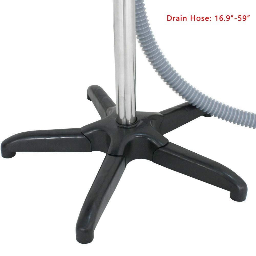 White Smoke Height Adjustable Portable Salon Deep Shampoo Basin Sink Hair Treatment Bowl with Drain Hose, 37.01-48.03 inch, Hair Treatment Barber Bowl Tool for Home Barber Shop Beauty Salon Spa Equipment
