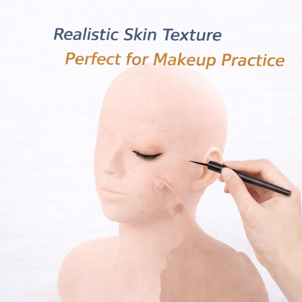 White Smoke Japard Mannequin Head for Facial Practice, Massage, Esthetics Doll with Acupressure Point, Soft PVC Silicone Head with Shoulder