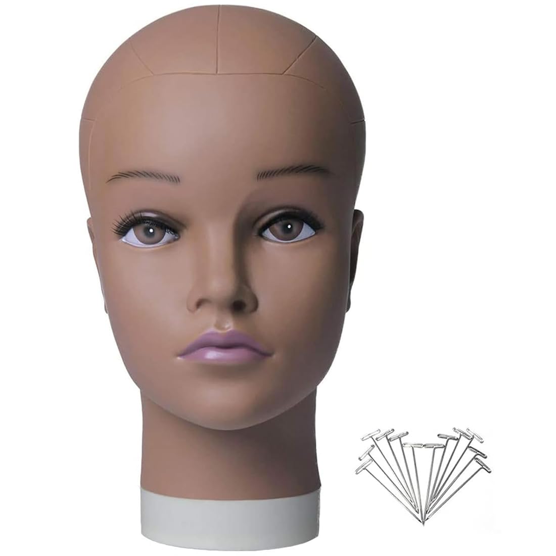 White Smoke HAIRWAY Mannequin Head Female Mannequin Head Stand Cosmetology Mannequin Head for Wigs Manikin Doll Mannequin Head for Wigs Making and Display with Free T-pins (Brown, 21.5inch)