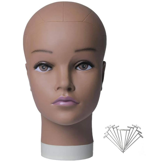 White Smoke HAIRWAY Mannequin Head Female Mannequin Head Stand Cosmetology Mannequin Head for Wigs Manikin Doll Mannequin Head for Wigs Making and Display with Free T-pins (Brown, 21.5inch)