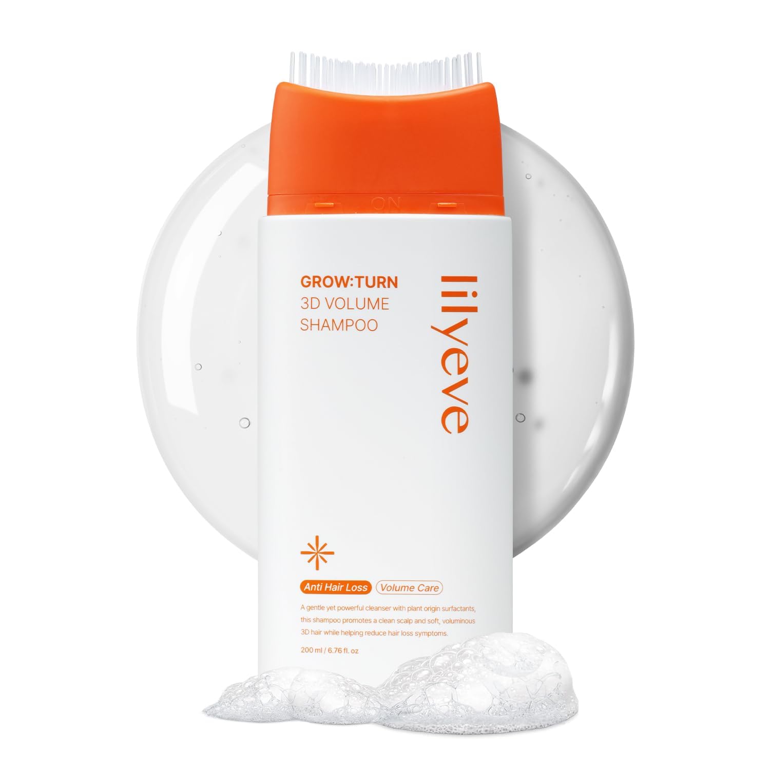 White Smoke lilyeve GrowTurn 3D Volume Shampoo with Built-in Brush – For Thinning Hair & Fuller-Looking Volume, Hair loss, Gentle Scalp Care | 6.76 Fl Oz