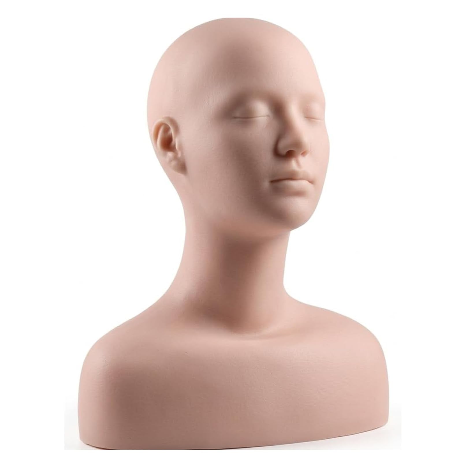 White Smoke Lwuey Multi Function Makeup Practice Model, Esthetics Soft Mannequin Head with Shoulders Massage Wig Hat Display Silicone PVC Skin Texture Facial Practicing for Salons Cosmetology School Students