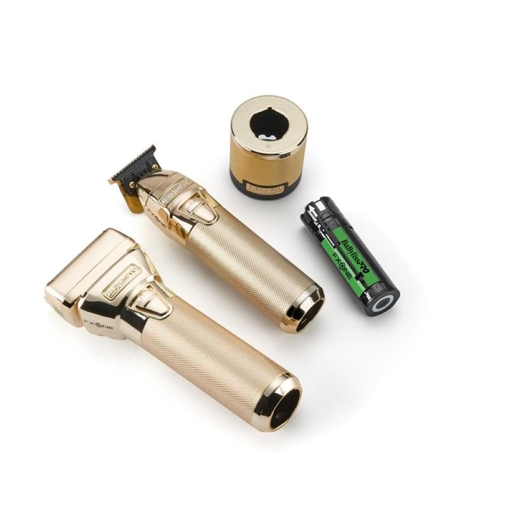 White Smoke BaBylissPRO FXONE GOLDFX Limited Edition Prepack - Outlining Trimmer and Double Foil Stick Shaver with one Boosted Battery and Base