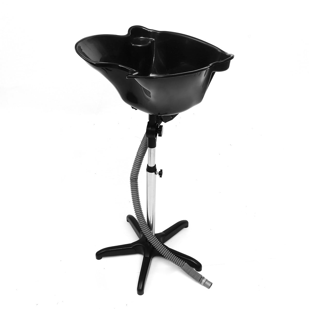 White Smoke Adjustable Hair Dressing Sink – Portable Shampoo Basin with Tilt Bowl & Drainage | Height Adjustable 92–130cm | Black Plastic & Stainless Steel Salon Sink | Ideal for Salons, Barbers & Home Use